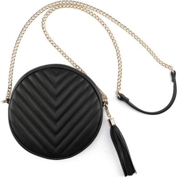 Women Crossbody Shoulder Bag Circle Tassel Purse Clutch Evening Small PU - Picture 12 of 14